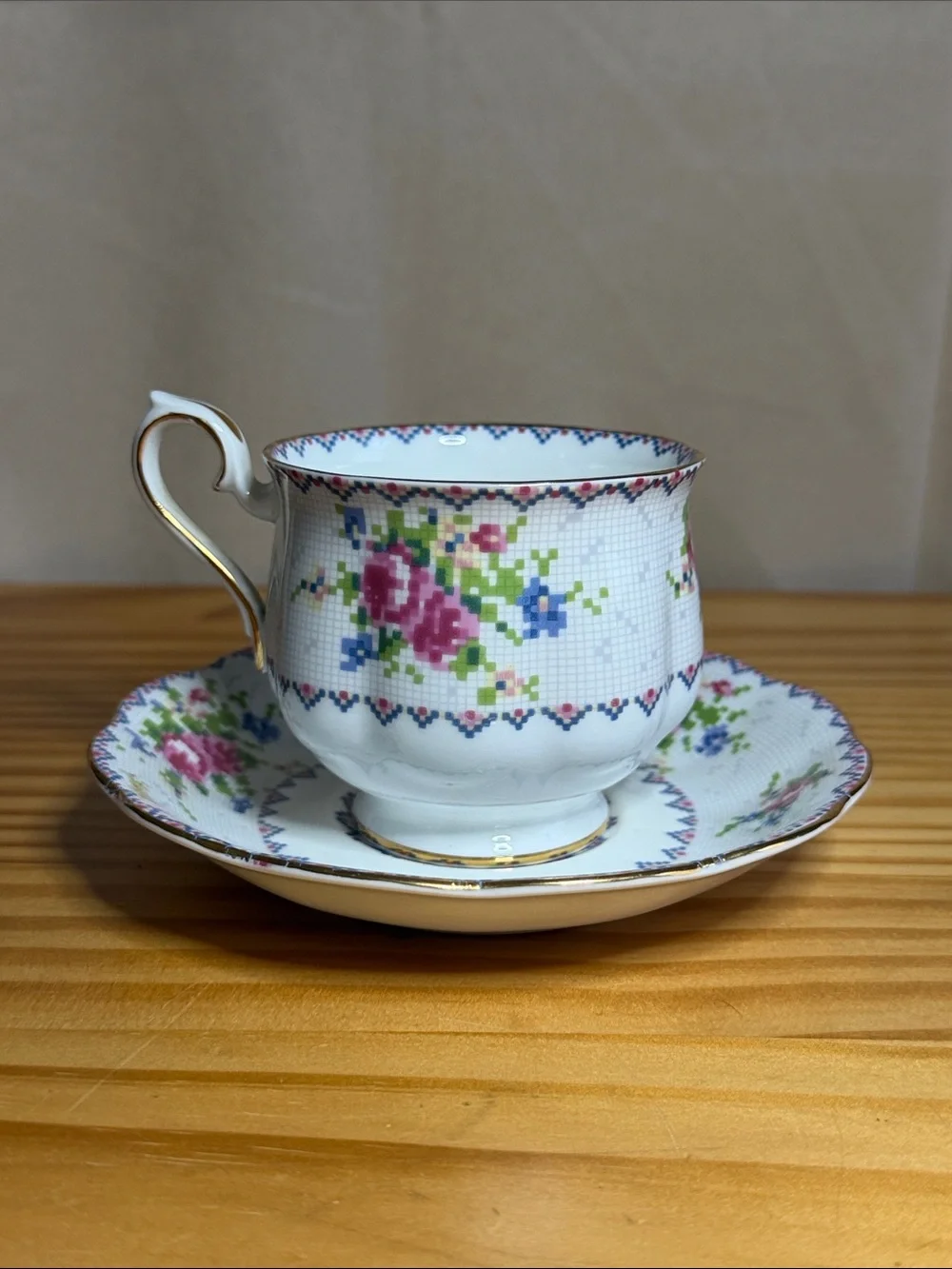 Vintage Royal Albert Petit Point Teacup & Saucer Set Fine Bone China England